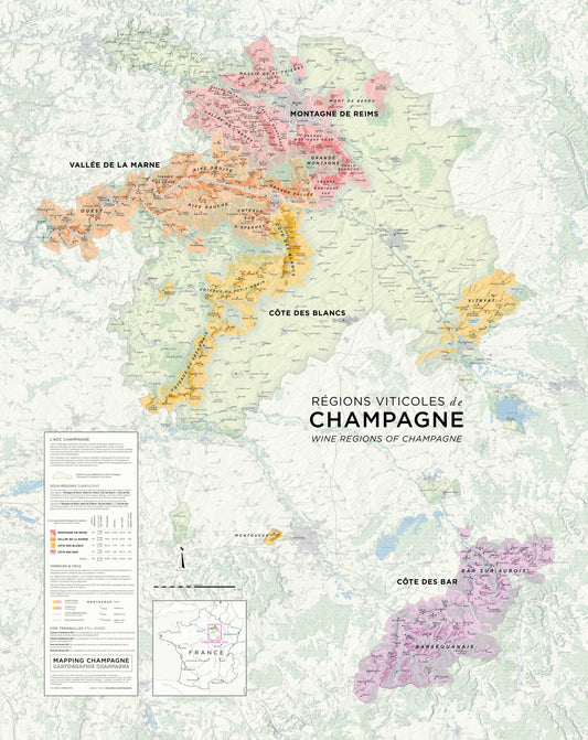 Carte des régions viticoles de Champagne