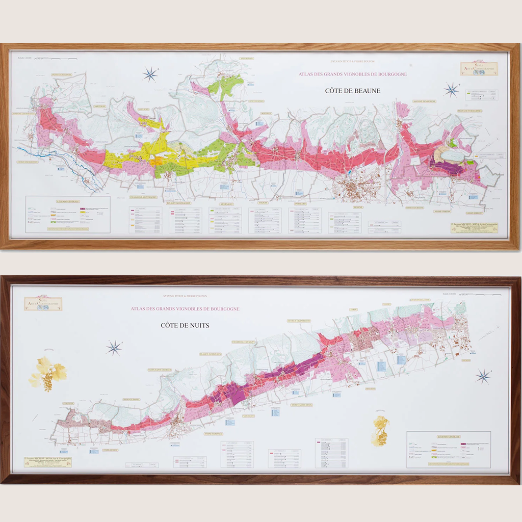 Cartes des climats de Bourgogne : Côte de Beaune et Côte de Nuits (lot de 2 cartes)
