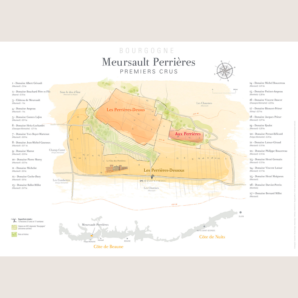 Carte parcellaire murale : Meursault-Perrières