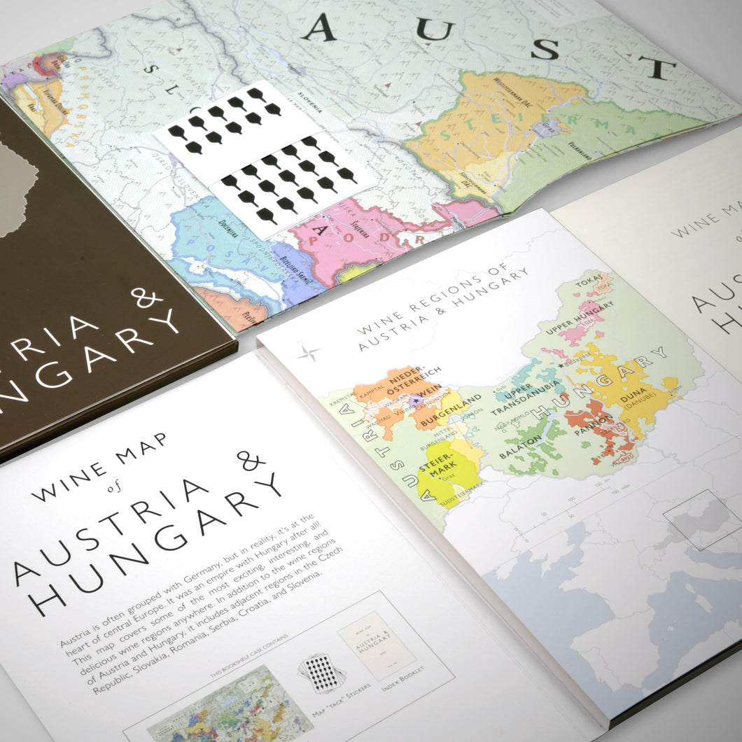 Wine map of Austria and Hungary, bookshelf edition