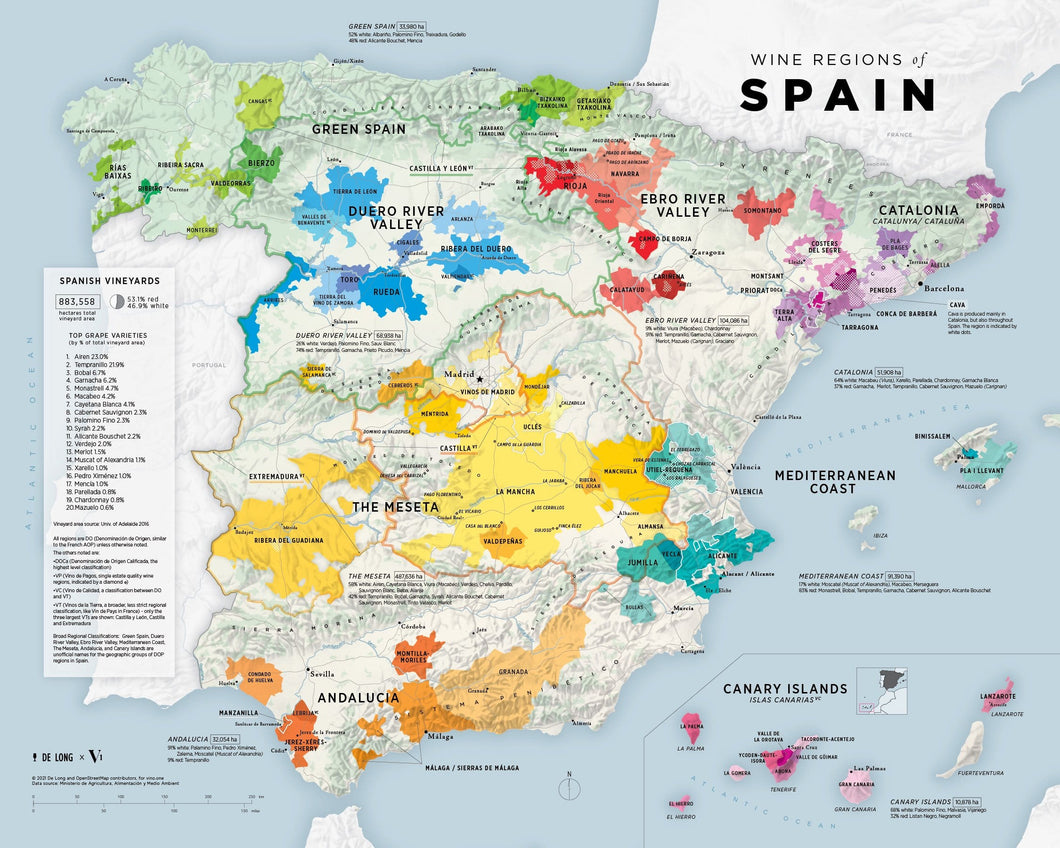 Carte des régions viticoles d'Espagne