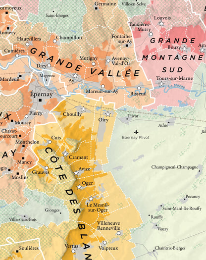 Carte des régions viticoles de Champagne